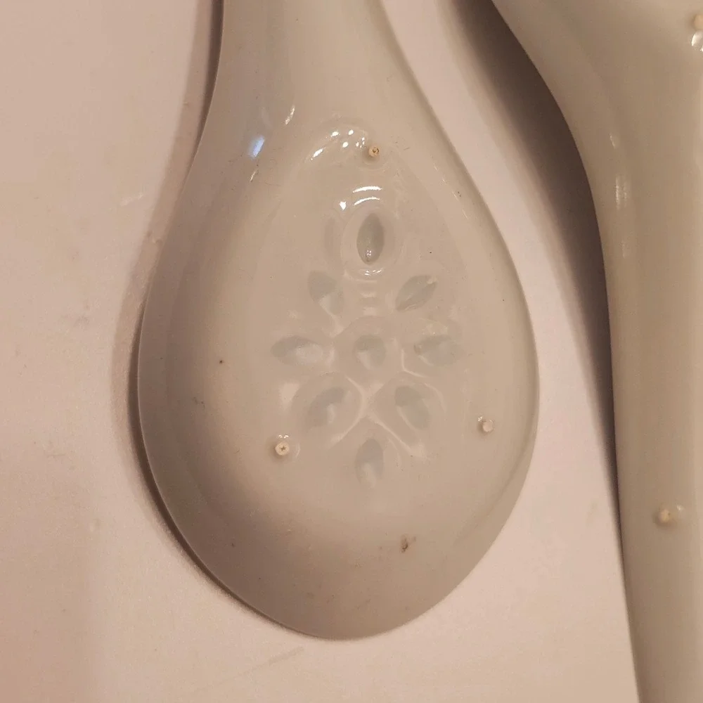 Vintage Blue White Rice Grain Porcelain Soup Spoons Set of 9+2 Chinese Dragon